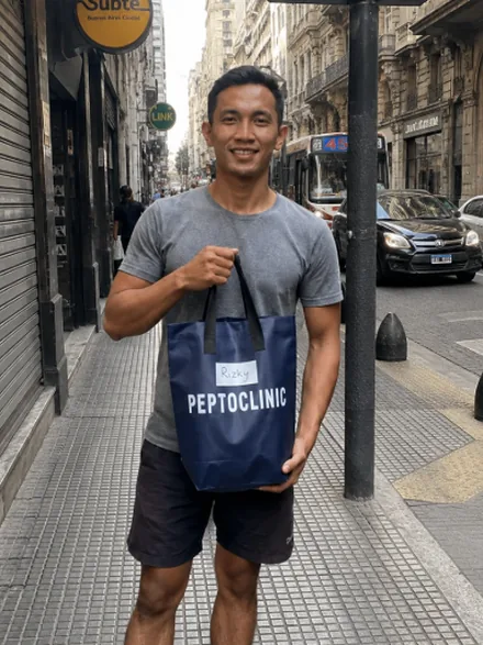 Esteban, cliente de PeptoClinic, con el pedido que recibió