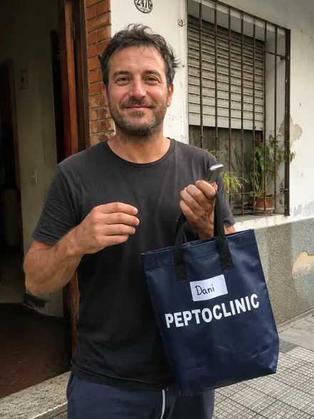 Daniel, cliente de PeptoClinic, con el pedido que recibió