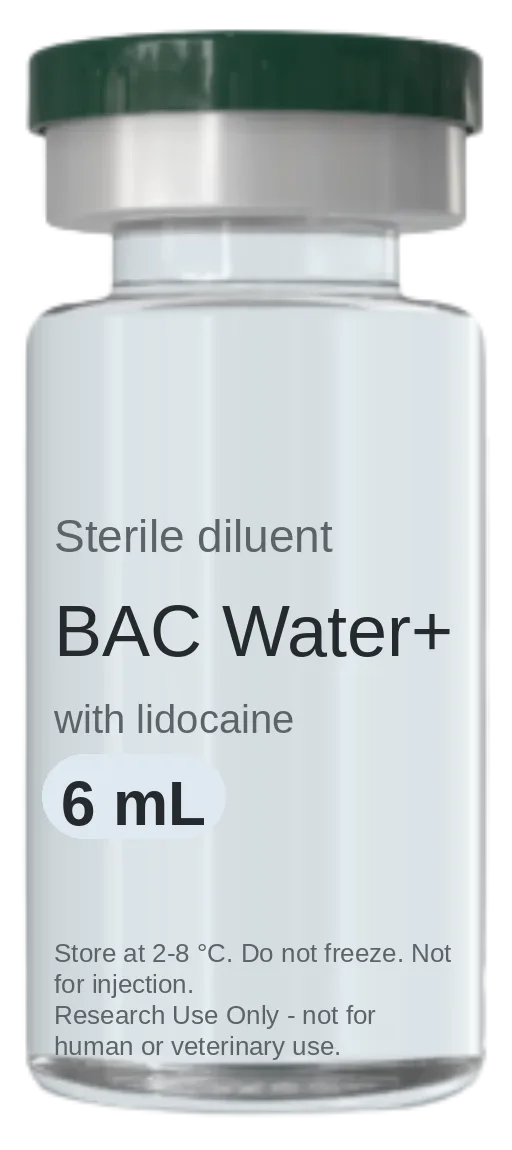 BAC Water+ (6mL con Lidocaína) 6 mL vial — lyophilised research peptide, USP grade, labelled for research use only