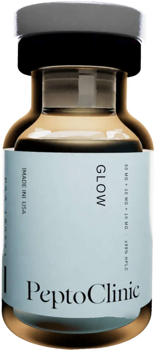 GLOW (GHK-Cu + TB-500 + BPC-157) 50 mg + 10 mg + 10 mg vial — lyophilised peptide, ≥99% HPLC